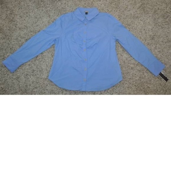 Womens Button Up Shirt 16 Blue Long Sleeve Shirred Stretch Dana Buchman - Picture 1 of 4